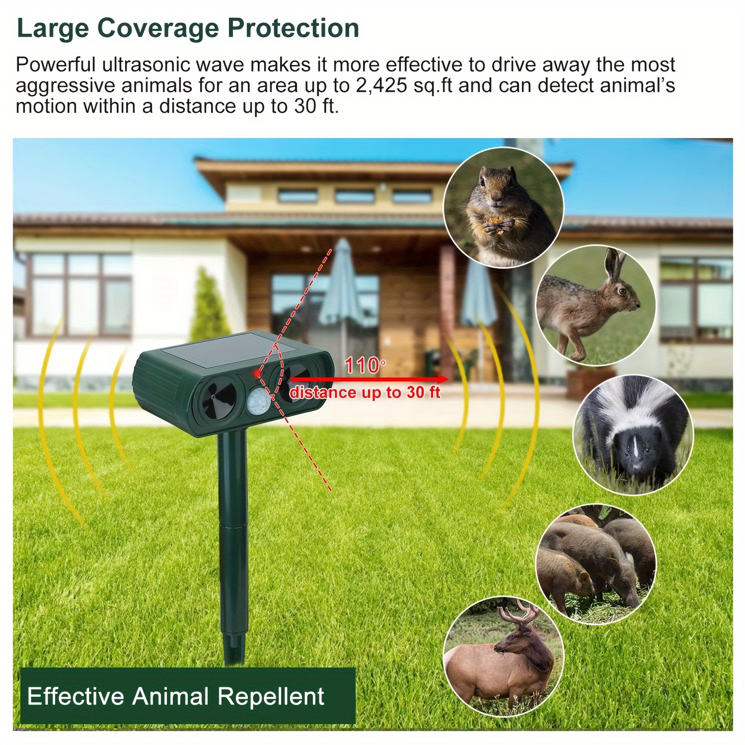 Animal Repellent, Solar Motion Sensor, Outdoor Farm, Garden, Courtyard Solar Power Ultrasonic Animal Repeller Pest Repellent Dog Cat Deer Raccoon - Image 3